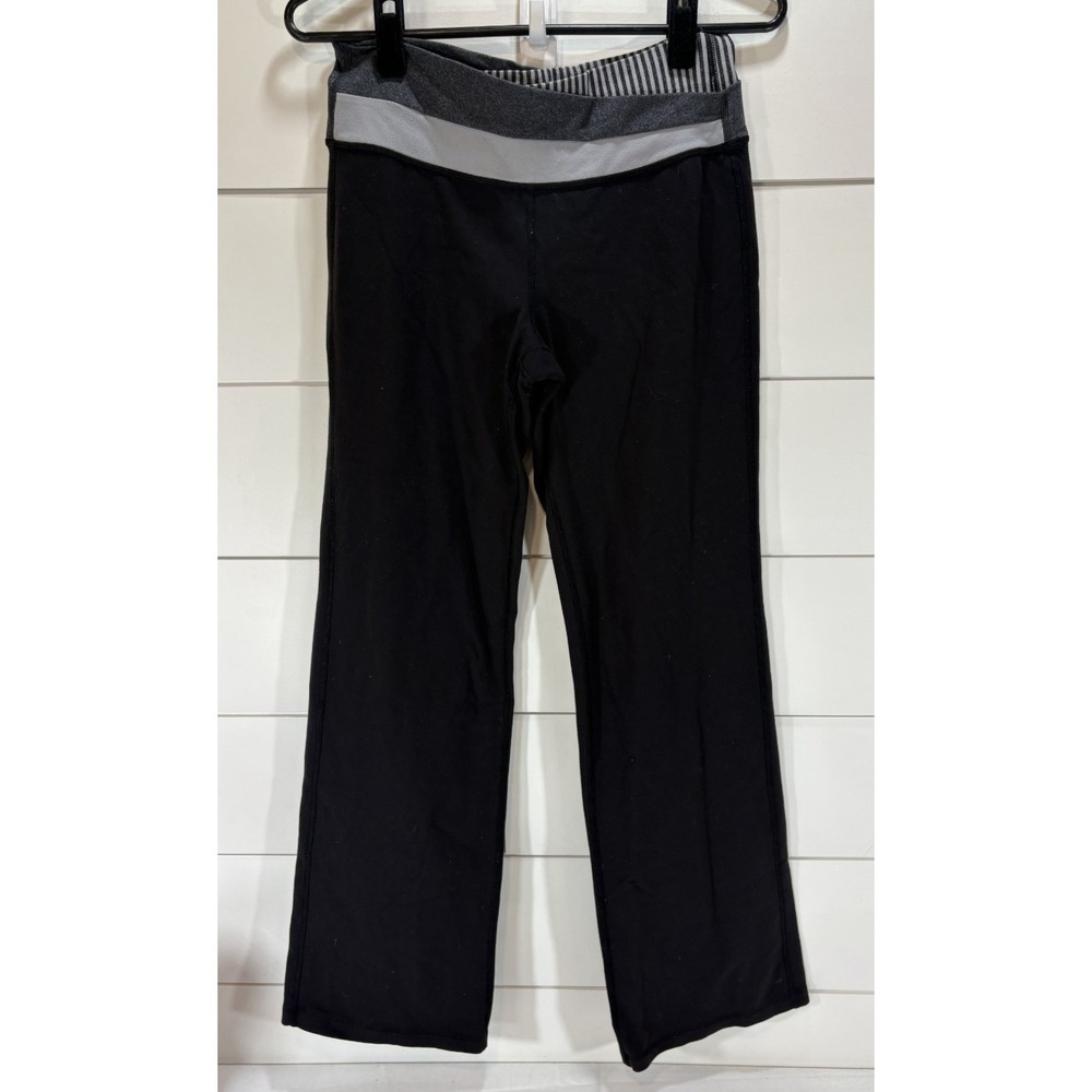 Women's Lululemon Astro Pant Black White Grey Stripe Cross Waist Yoga Size 8